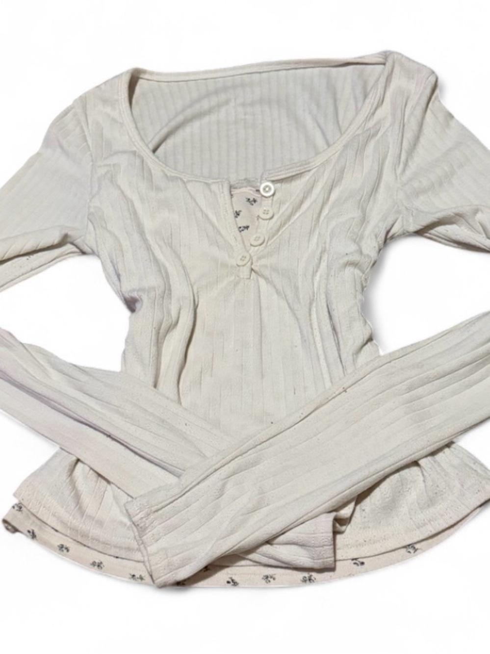 Y2K Coquette Ribbed Layered Henley Long Sleeve Top